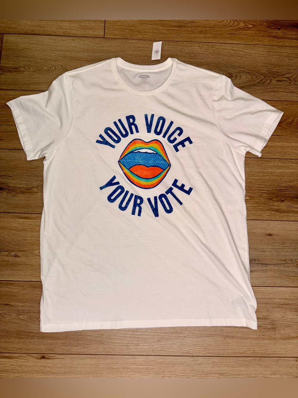 NWT Old Navy Your Voice Your Vote Graphic Tee Shirt XL White Rainbow Lips